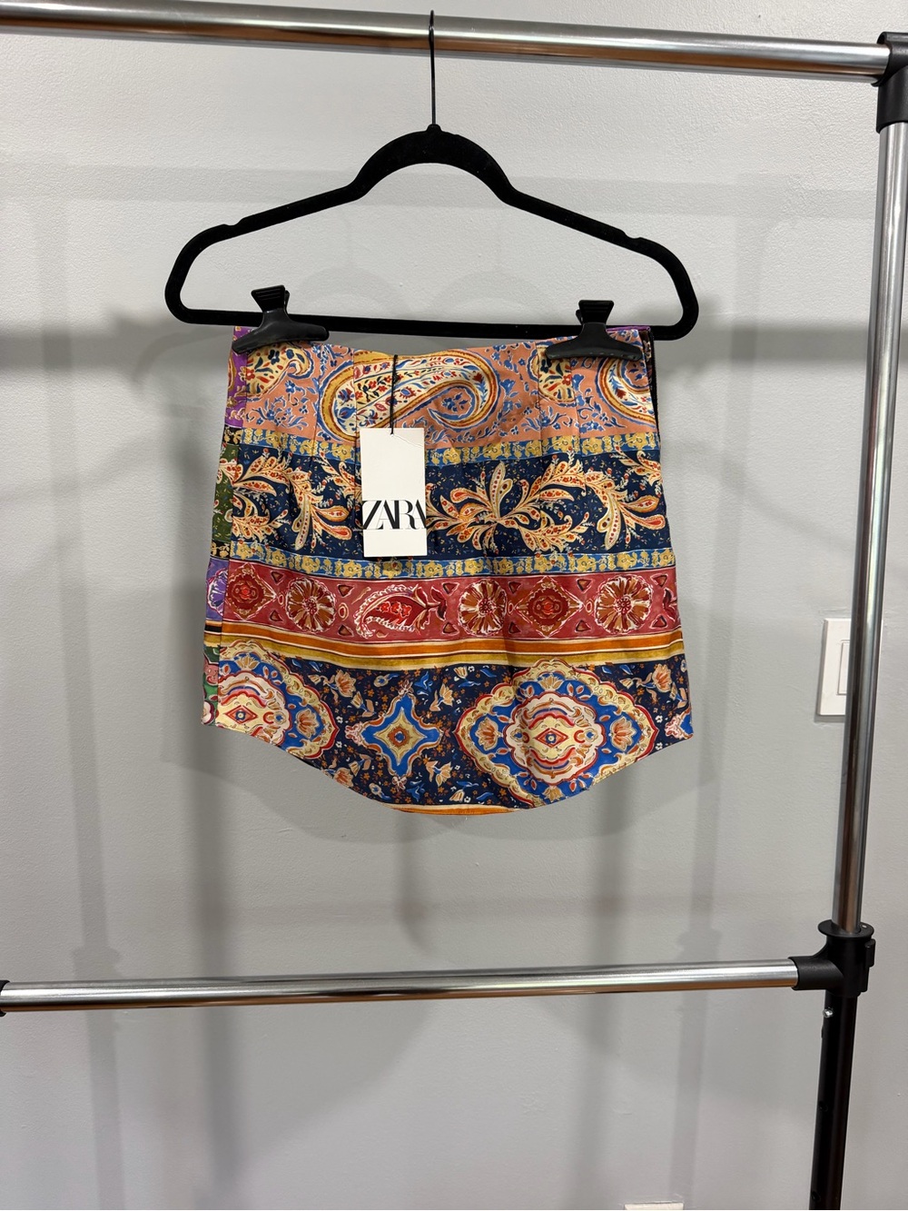 Zara Multicolor Paisley-Print Skort with Patchwork Bands